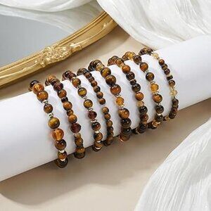 Bohemian Bracelet Set Stackable Stretch Bead Bracelets with Gold Accents 7 piece